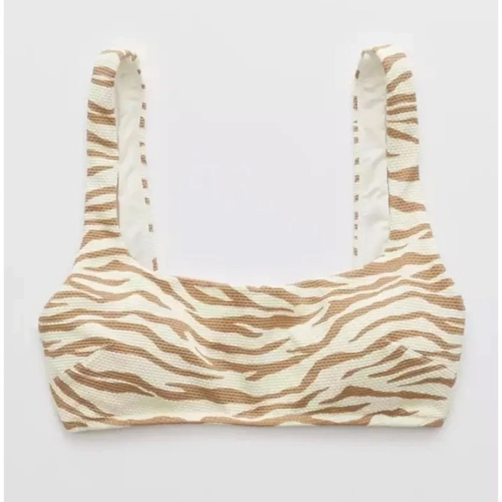 Aerie Womens Pique Animal Print Bikini Set High Waisted Scoop Neck Cheeky SZ M/L